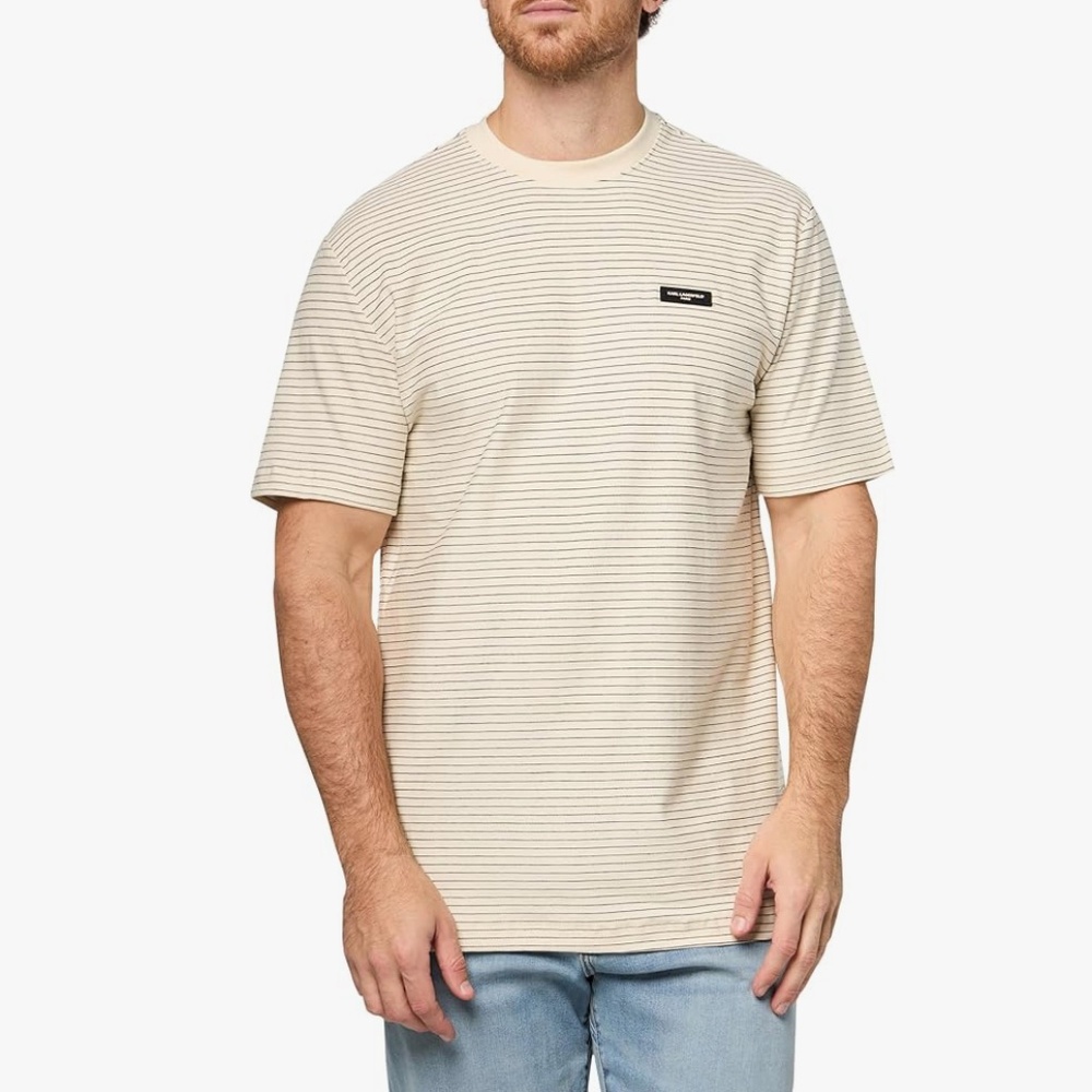 Karl Lagerfeld Paris Men's Textured Stripe Logo T-Shirt - L NWOT